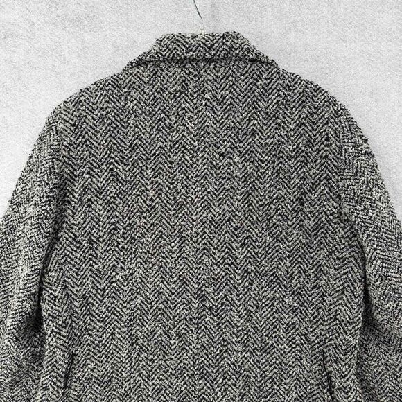 CALVIN KLEIN PeaCoat Women 12 Herringbone Jacket Black Wool Double Breasted - Picture 4 of 10